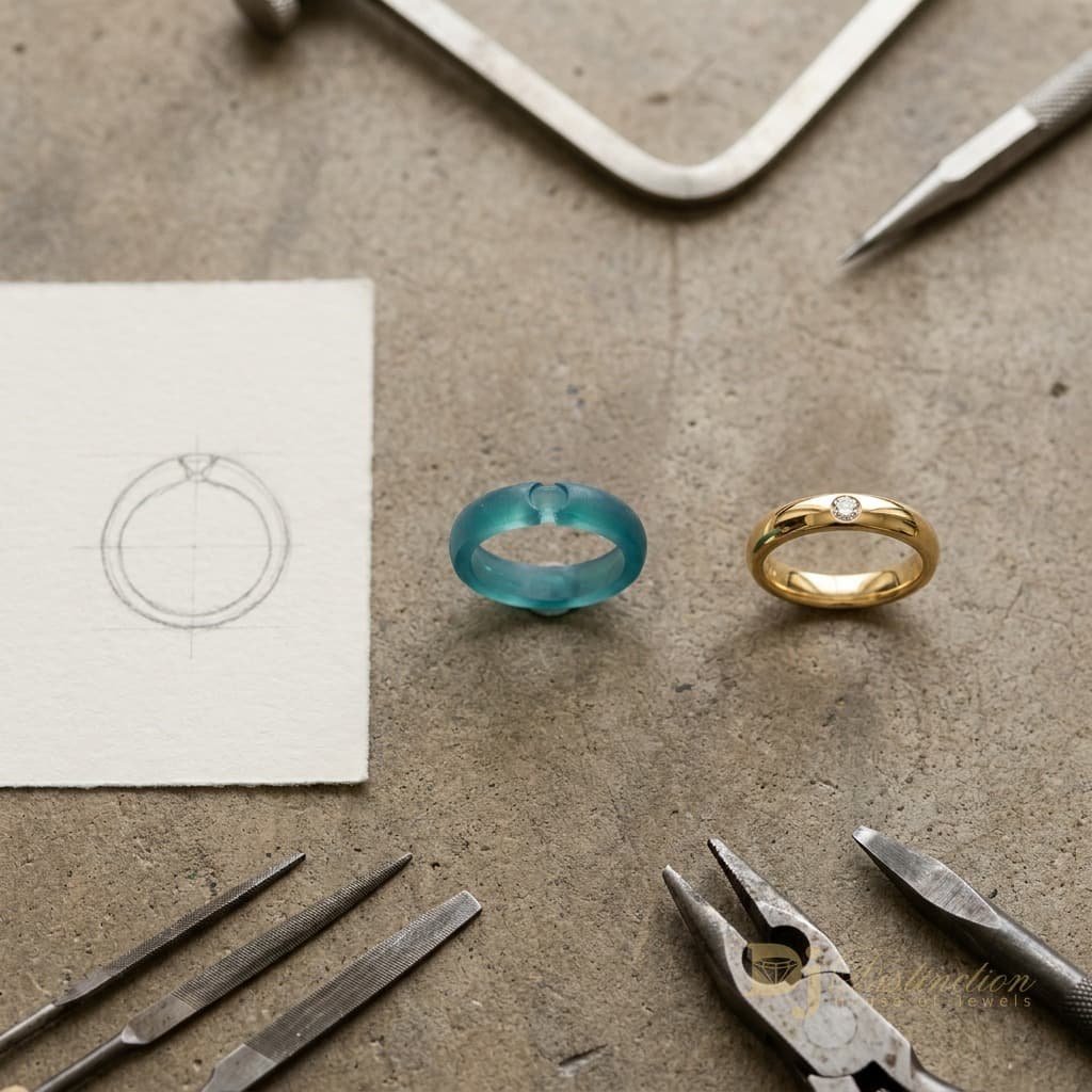 Goldsmith hand-making a custom jewelry piece at the bench